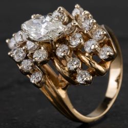 Second Hand 14ct Yellow Gold Marquise 3.25ct Diamond Cluster Ring 4328533