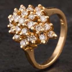 Second Hand 14ct Yellow Gold Diamond Multi Row Cluster Ring 4328740