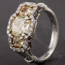 Second Hand Platinum Yellow Diamond Three Stone Diamond Cluster with Open Shoulders 2.01ct Ring 4332217
