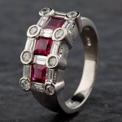 Second Hand 14ct White Gold 1.60ct Ruby & 1.25ct Diamond Band Fancy Ring 4335002