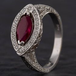 Second Hand 14ct White Gold 1.00ct Ruby & 1.05ct Brilliant Cut Diamond Marquise Cluster Ring 4335004