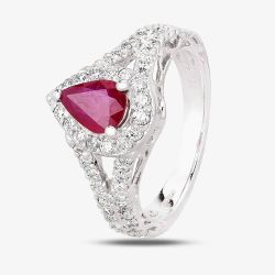 Second Hand 18ct White Gold 0.95ct Pear Shaped Ruby & 0.70ct Diamond Cluster Ring 4335021