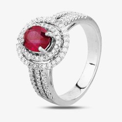 Second Hand 18ct White Gold 1.10ct Ruby & 0.60ct Diamond Double Halo Ring 4335036
