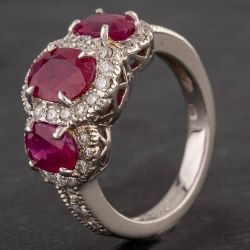 Second Hand 14ct White Gold 3.30ct Ruby & 0.50ct Diamond Triple Cluster Ring 4335064