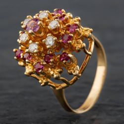 Second Hand 9ct Yellow Gold 0.30ct Brilliant Cut 1.00ct Ruby Tiered Cluster Ring 4335083