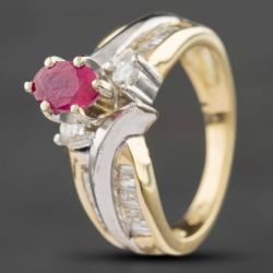 Second Hand 14ct Two Colour Gold Ruby & 0.35ct Diamond Dress Ring 43351002