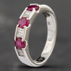 Second Hand Platinum 0.94ct Ruby & 0.18ct Baguette Cut Diamond Half Eternity Ring 43351010