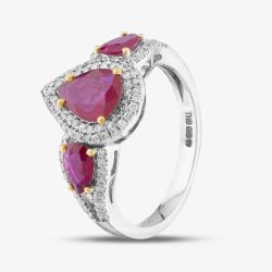 Second Hand 18ct Yellow Gold Ruby & Brilliant Cut Diamond Pear Shape Triple Cluster Ring 43351016