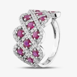Second Hand 18ct White Gold Ruby & Brilliant Cut Diamond Lattice Dress Ring 43351017