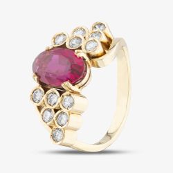 Second Hand 14ct Yellow Gold Certificated 3.00ct Rubellite Tourmaline & 0.70ct Brilliant Cut Diamond Oval Dress Ring 43351018