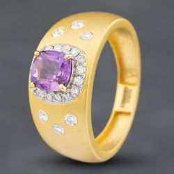 Second Hand 18ct Yellow Gold Pink Sapphire & Brilliant Cut Diamond Frosted Cluster Ring 43351031