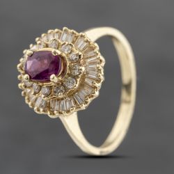 Second Hand 9ct Yellow Gold Ruby & 0.50ct Diamond Oval Three Tier Cluster Ring 43351034