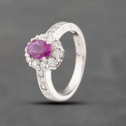 Second Hand Platinum 1.00ct Ruby & 0.57ct Brilliant Cut Diamond Oval Cluster Ring 43351035