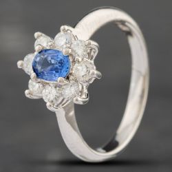 Second Hand Platinum 0.56ct Sapphire & 0.56ct Brilliant Cut Diamond Oval Cluster Ring 43351037