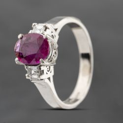 Second Hand Platinum 0.95ct Ruby & 0.18ct Diamond Three Stone Ring 43351040