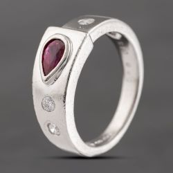 Second Hand Platinum 0.48ct Pear Shaped Ruby & 0.13ct Brilliant Cut Diamond Band Ring 43351043
