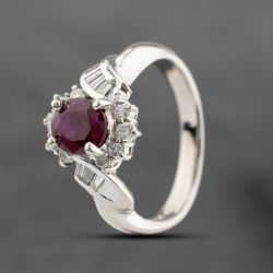Second Hand Platinum 1.04ct Ruby & 0.27ct Diamond Oval Cluster Ring 43351046