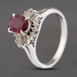 Second Hand Platinum 0.98ct Ruby & 0.30ct Diamond Oval Cluster Ring 43351048