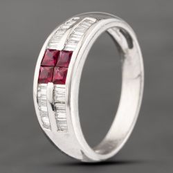 Second Hand Platinum 0.71ct Ruby & 0.71ct Baguette Cut Diamond Two Row Ring 43351049