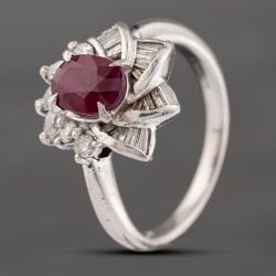 Second Hand Platinum 1.74ct Ruby & 0.53ct Diamond Oval Cluster Ring 43351051