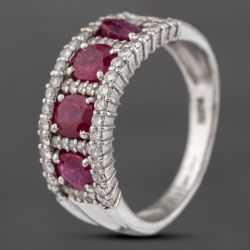 Second Hand Platinum 2.03ct Ruby & 0.52ct Brilliant Cut Diamond Three Row Ring 43351053