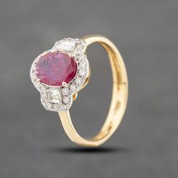 Second Hand 18ct Yellow Gold Ruby & 0.48ct Diamond Oval Cluster Ring 43351059