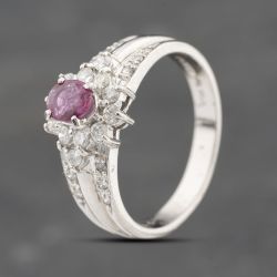 Second Hand Platinum 0.43ct Ruby & 0.36ct Diamond Oval Cluster Ring 43351062