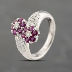 Second Hand Platinum 0.98ct Ruby & 0.65ct Diamond Double Cluster Cluster Ring 43351064