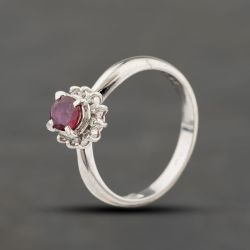 Second Hand Platinum 0.38ct Ruby & 0.08ct Brilliant Cut Diamond Oval Cluster Ring 43351070