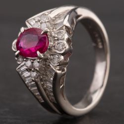 Second Hand Platinum 1.16ct Ruby & 0.96ct Diamond Cluster Ring 4335126