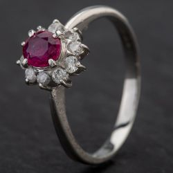 Second Hand Platinum Diamond Ruby Cluster Ring 4335143