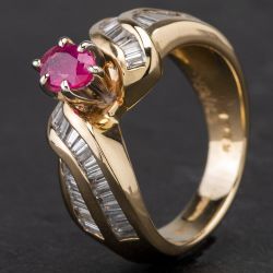 Second Hand 14ct Yellow Gold Ruby and Diamond Dress Ring 4335183