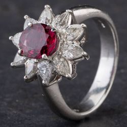 Second Hand Platinum 1.36ct Ruby & 1.06ct Diamond Cluster Ring 4335253