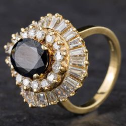 Second Hand 14ct Yellow Gold 2.38ct Sapphire & 3.31ct Diamond Multi Cut Ballerina Design Cluster Ring 4336010