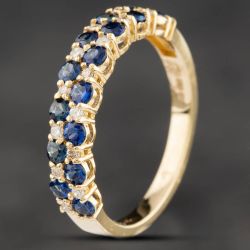Second Hand 14ct Yellow Gold 0.91ct Sapphire & 0.16ct Brilliant Cut Diamond Two Row Half Eternity Ring 4336034