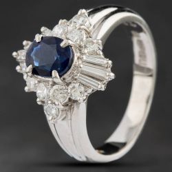Second Hand Platinum 0.92ct Sapphire & 0.48ct Diamond Cluster Ring 4336040