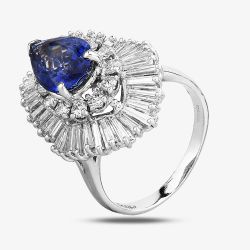 Second Hand White Gold Pear Shaped 2.00ct Sapphire & 3.00ct Diamond Cluster Ring 4336043