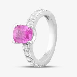 Second Hand 14ct White Gold Pink Sapphire & Brilliant Cut Diamond Dress Ring 43361020