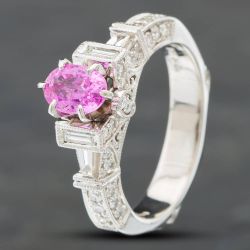 Second Hand 14ct White Gold 0.93ct Oval Cut Pink Sapphire & Diamond Dress Ring 43361035