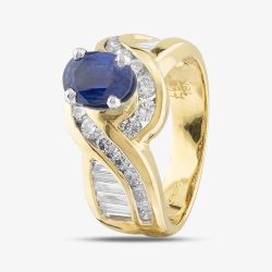 Second Hand 14ct Yellow Gold 1.27ct Oval Cut Sapphire & 1.20ct Diamond Twist Cluster Ring 43361056