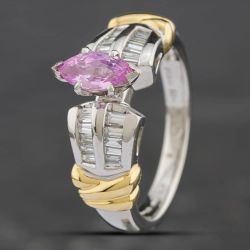 Second Hand Platinum 0.63ct Marquise Cut Pink Sapphire & 0.35ct Baguette Cut Diamond Dress Ring 43361068