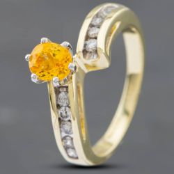 Second Hand 14ct Yellow Gold Sapphire & 0.25ct Brilliant Cut Diamond Set Shoulders Twist Dress Ring 43361072