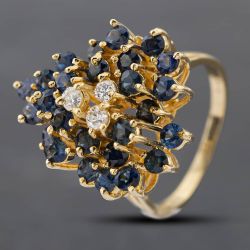 Second Hand 9ct Yellow Gold Sapphire & Brilliant Cut Diamond Fancy Heart Shape Cluster Ring 43361097