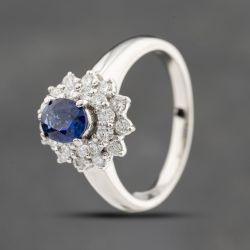 Second Hand Platinum 0.73ct Sapphire & 0.50ct Brilliant Cut Diamond Oval Tiered Cluster Ring 43361109
