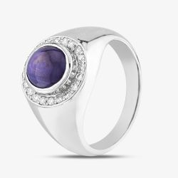 Second Hand Platinum 4.12ct Cabochon Cut Star Sapphire & 0.25ct Brilliant Cut Diamond Oval Cluster Ring 43361115