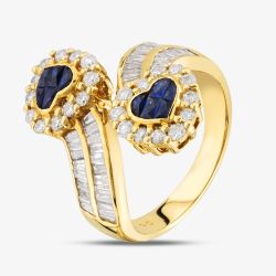 Second Hand 18ct Yellow Gold 1.00ct Sapphire & 1.40ct Diamond Heart Cross Over Double Cluster Ring 43361120
