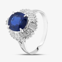 Second Hand Platinum 3.20ct Sapphire & 0.35ct Diamond Oval Cluster Ring 43361121
