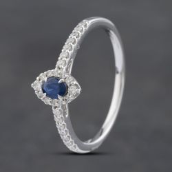 Second Hand 14ct White Gold 0.20ct Sapphire & 0.20ct Diamond Cluster Ring 43361136