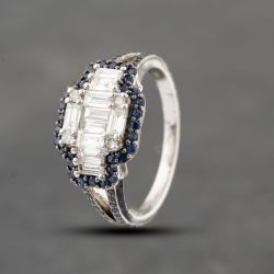 Second Hand 18ct White Gold Sapphire & 0.82ct Baguette Cut Diamond Cluster Ring 43361142