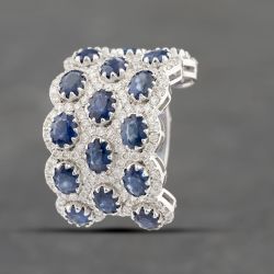 Second Hand 14ct White Gold Sapphire & 1.33ct Diamond Three Row Multi Cluster Ring 43361144